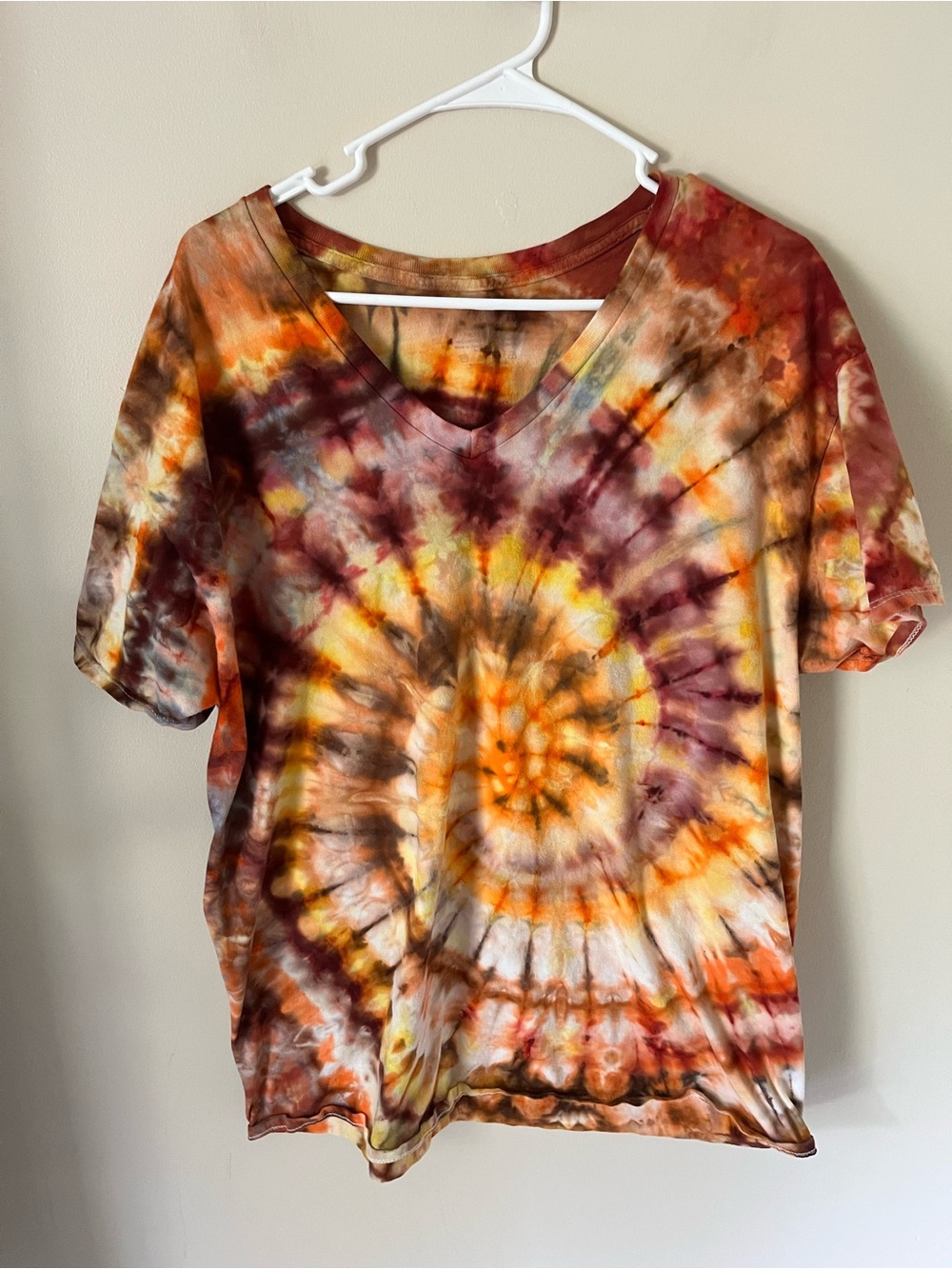 Custom Made Tie Dye V-Neck Women’s Top Rust & Gold Size XL